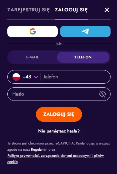 formularz logowania do IrWin Casino 2 krok