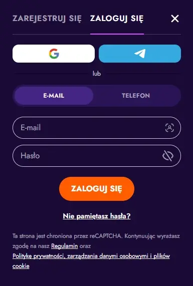formularz logowania do IrWin Casino