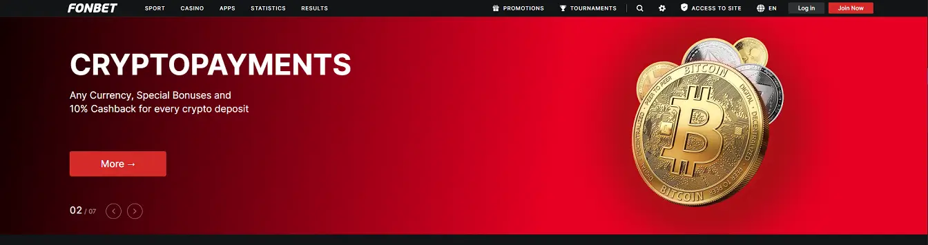 Fonbet Casino Menu główne